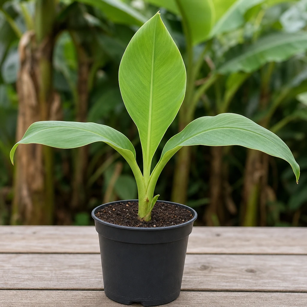 Jonge Musa basjoo in 9 cm pot met fris groen blad